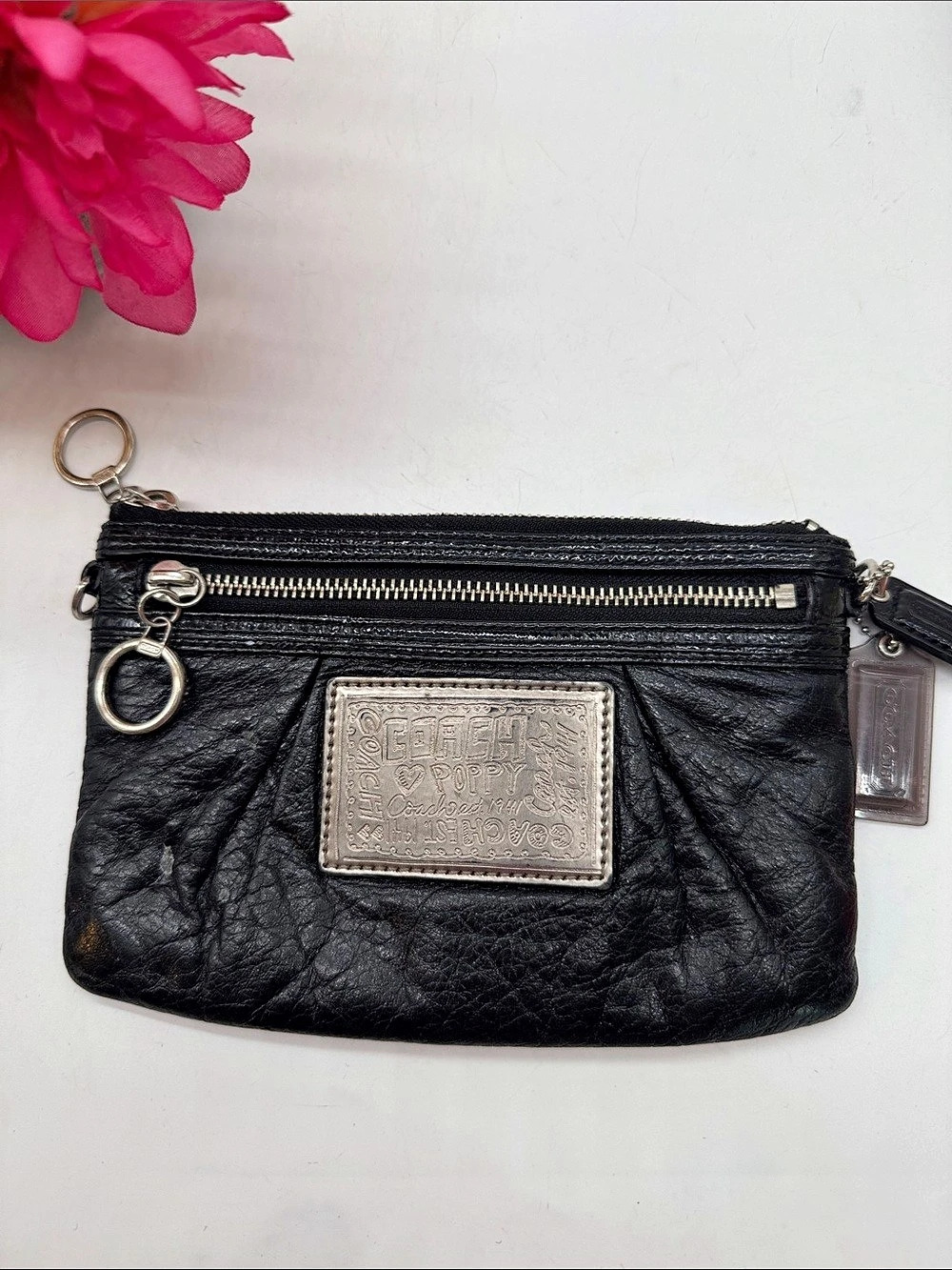 Coach Poppy Black Wristlet Cosmetic Bag